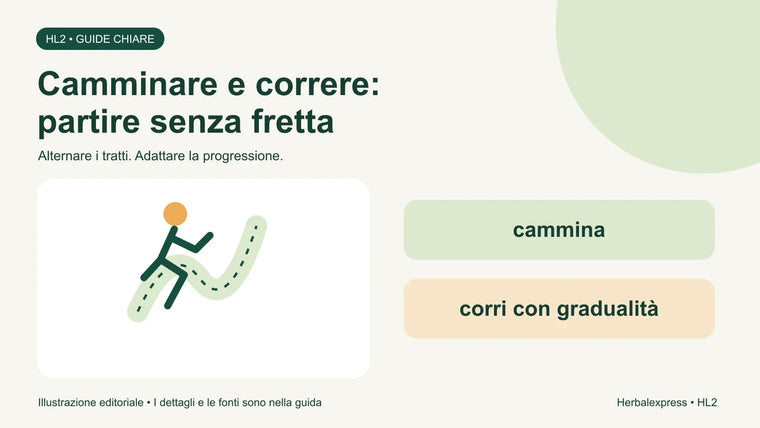 Figura in movimento su un percorso illustrato: alternare cammino e corsa adattando la progressione alle proprie capacità.
