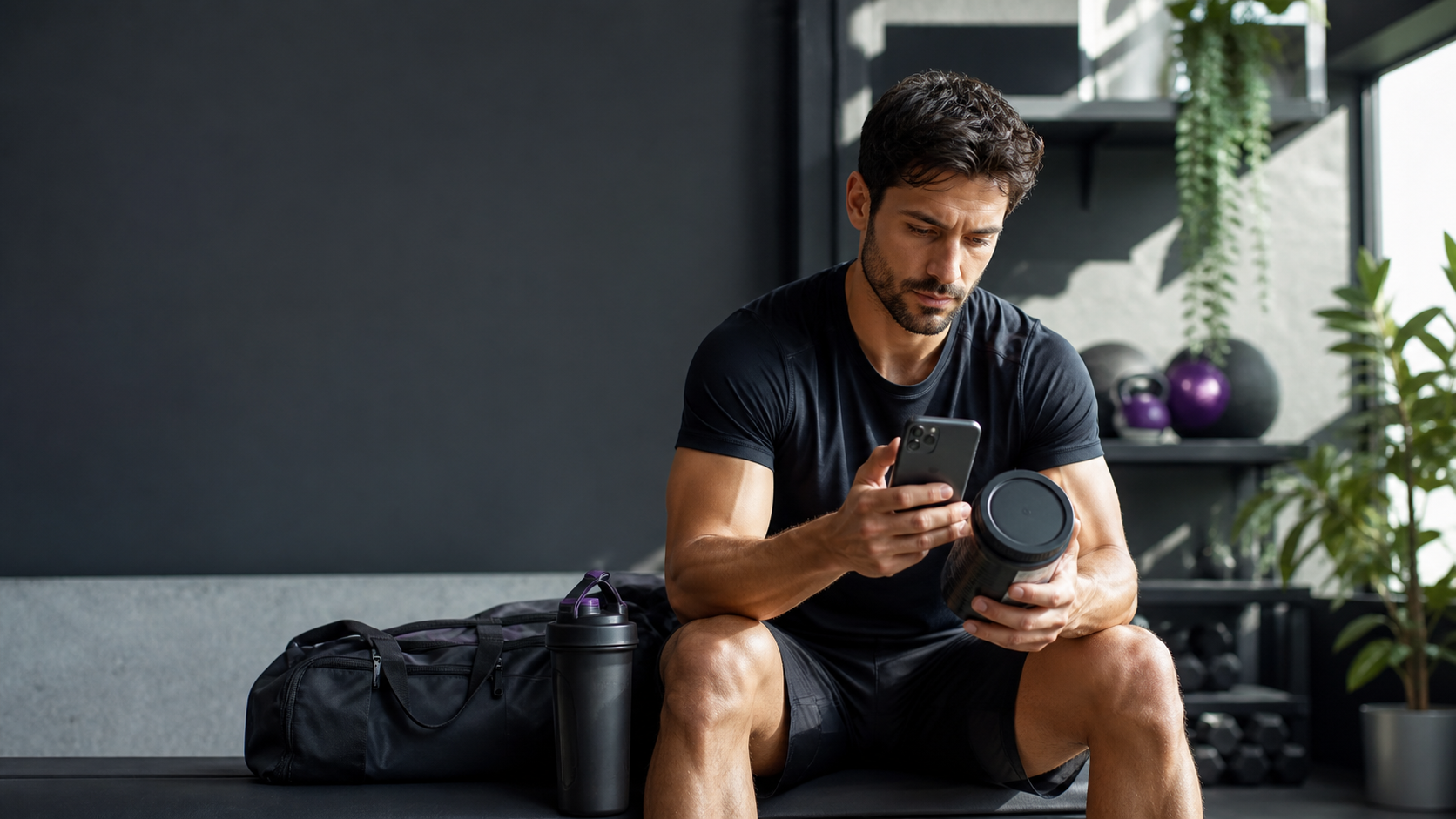 Atleta che controlla il numero di lotto prima di usare un prodotto sportivo