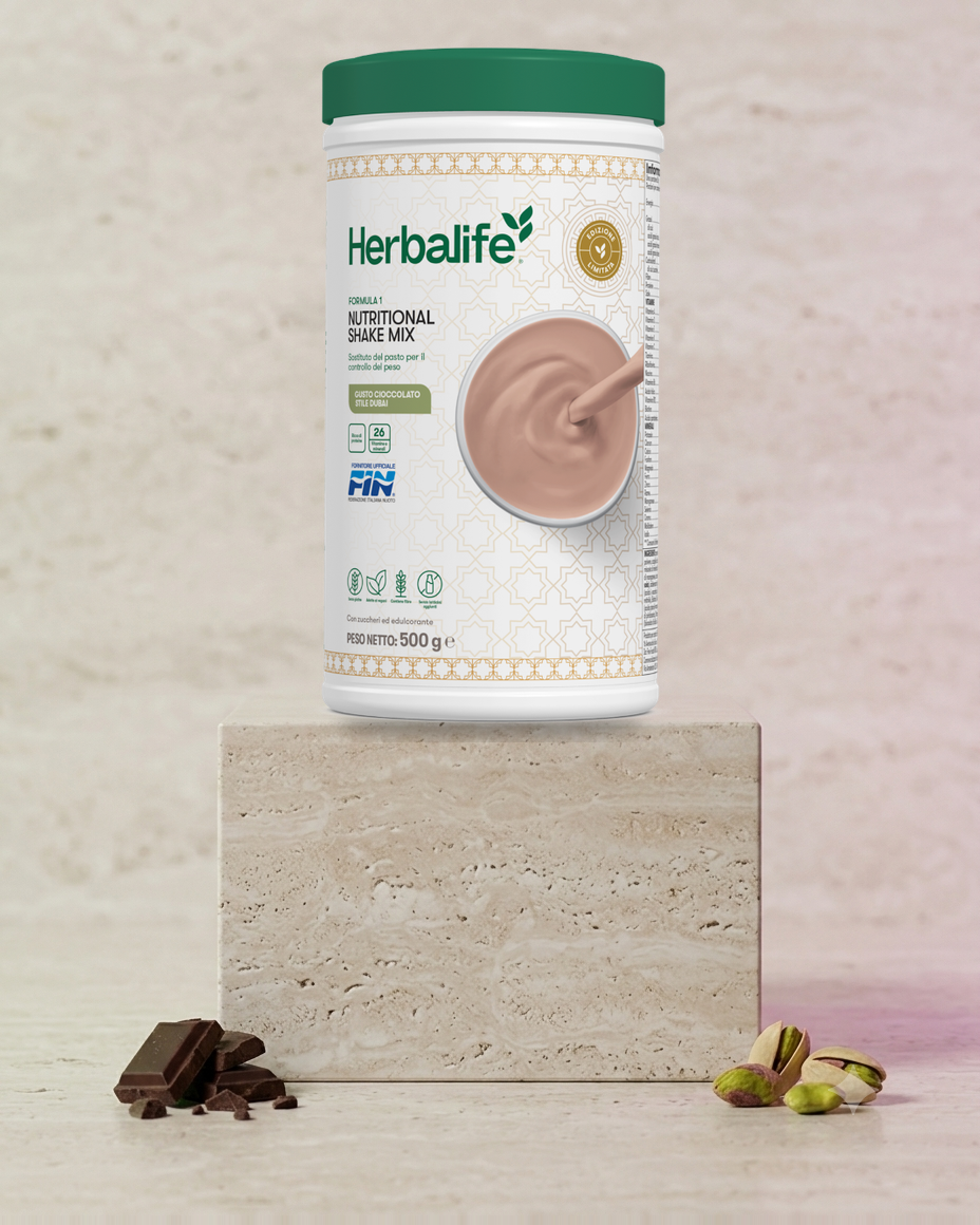 Formula 1 Cioccolato stile Dubai Herbalife 500 g su piedistallo, confezione italiana ufficiale