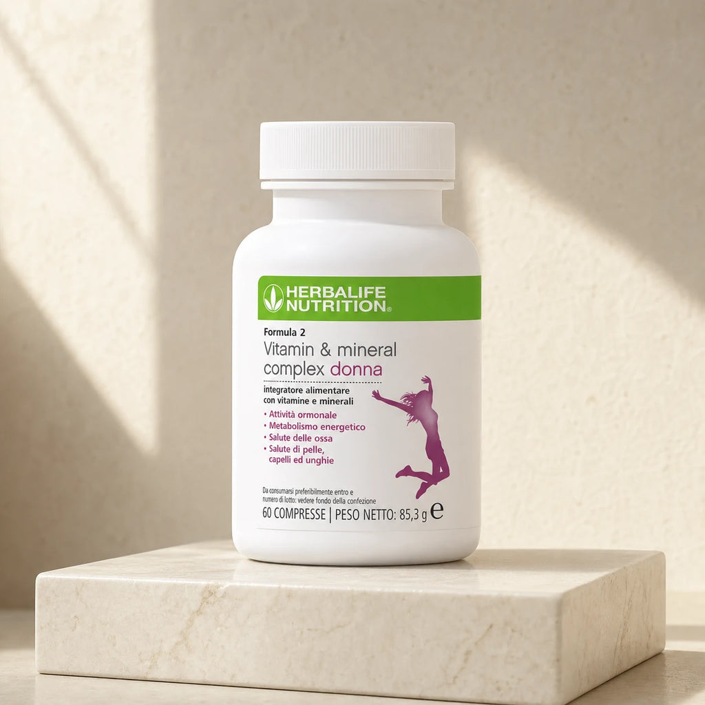 Formula 2 Vitamin & Mineral Complex Donna Herbalife su piedistallo in marmo
